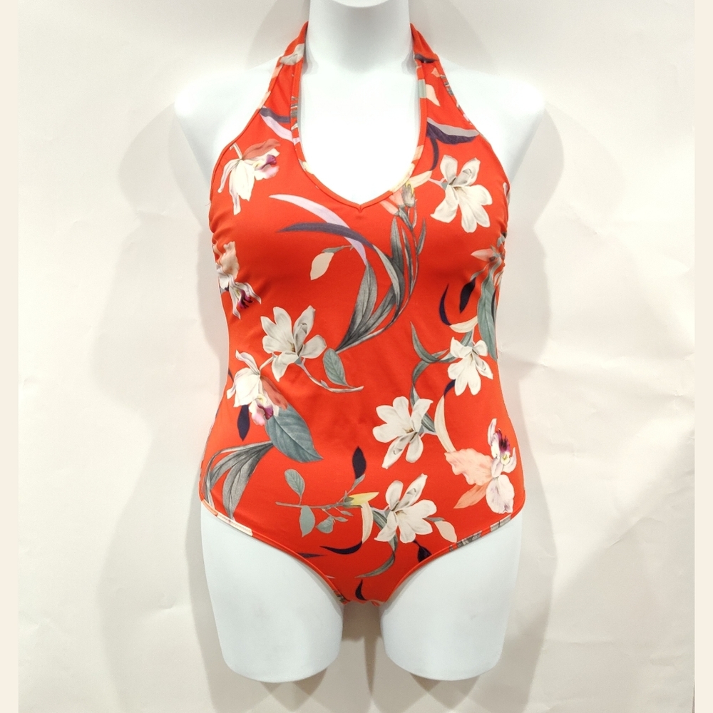 Athleta Orange Floral Bathing suit